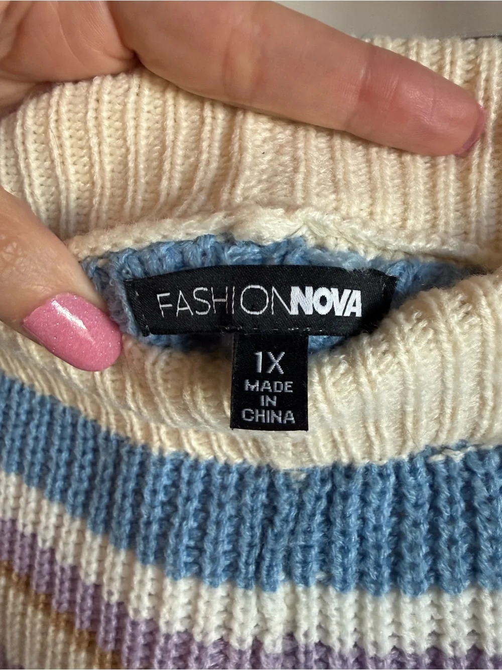 Fashion Nova High-Waist Knit Stripe Shorts in Cream, Lavender & Blue
